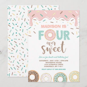 Invitación Donut Four Ever Sweet Invite A Donut 4º Cumpleaños
