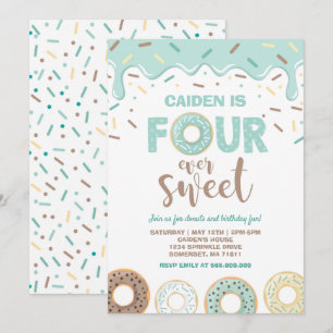 Invitación Donut Four Ever Sweet Invite A Donut 4º Cumpleaños