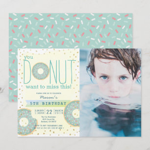 Invitación Donut Green x Gold Photo Boy Cumpleaños