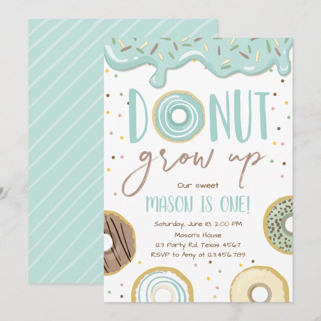 Invitación Donut Grove la fiesta de cumpleaños de Blue Boy (Anverso / Reverso)