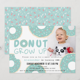 Invitación Donut Grow Up Blue Boy Foto Primer cumpleaños