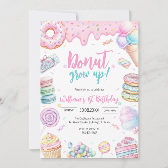 Invitación Donut Grow Up Donut Birthday Party Invitation (Anverso)