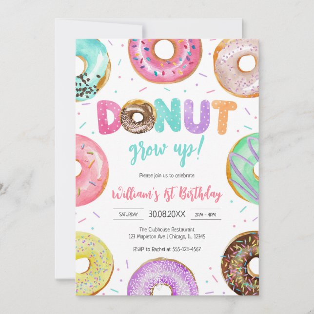 Invitación Donut Grow Up Donut Birthday Party Invitation (Anverso)