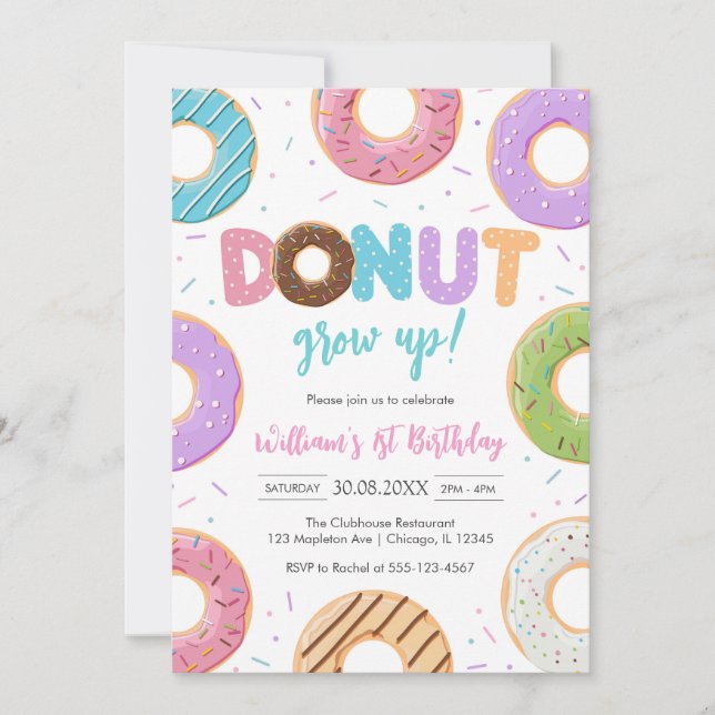 Invitación Donut Grow Up Donut Birthday Party Invitation (Anverso)