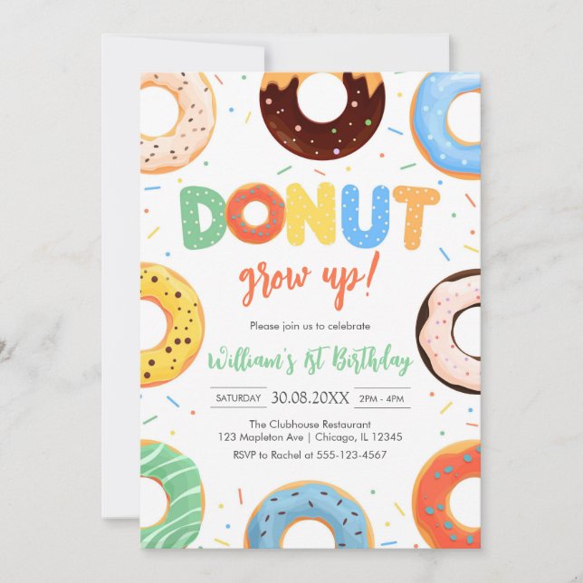 Invitación Donut Grow Up Donut Boy Birthday Party Invitation (Anverso)