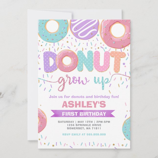 Invitación Donut Grow Up First 1st Birthday Invitation (Anverso)