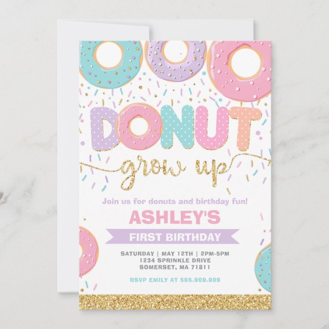 Invitación Donut Grow Up First 1st Birthday Invitation (Anverso)