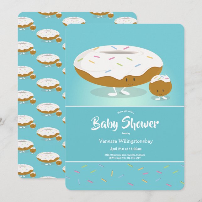 Invitación Donut Hole Sprinkles Cul Blue Baby Shower (Anverso / Reverso)