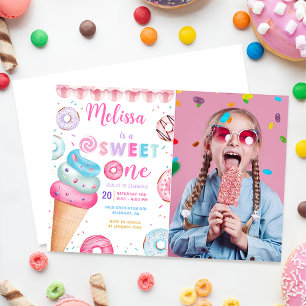 Invitación Donut Ice Cream Sweet One First Birthday Photo