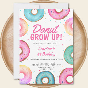 Invitación Donut Primer Chica invitante de cumpleaños no crec