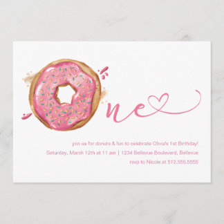 Invitación Donut roció Chicas rosados primer cumpleaños