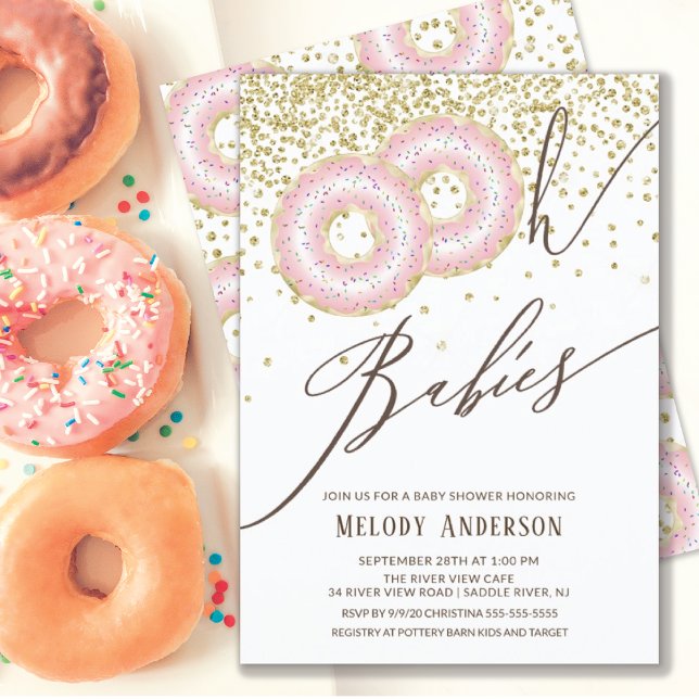 Invitación Donut rosado Oh bebés Chicas gemelos Baby Shower (Subido por el creador)