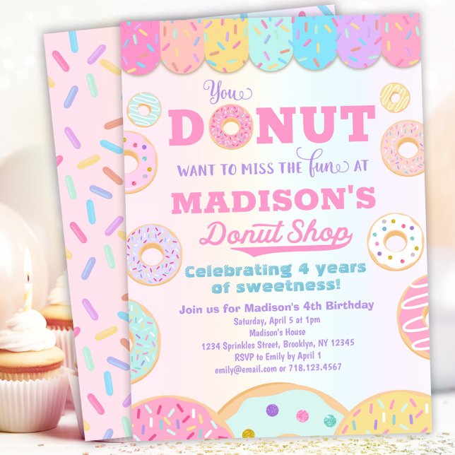 Invitación Donut Shop Chicas arcoiris no celebran fiesta de c (Subido por el creador)