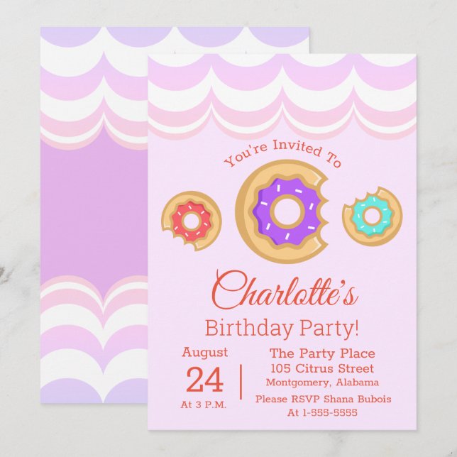 Invitación Donut Shop Frosted Donuts Cumpleaños (Anverso / Reverso)