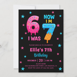 Invitación Donut Six Seven Girl Birthday Invitation