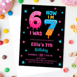 Invitación Donut Six Seven Girl Birthday Invitation