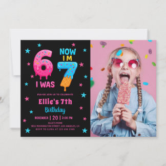 Invitación Donut Six Seven Girl Birthday Photo Invitation