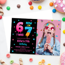 Invitación Donut Six Seven Girl Birthday Photo Invitation