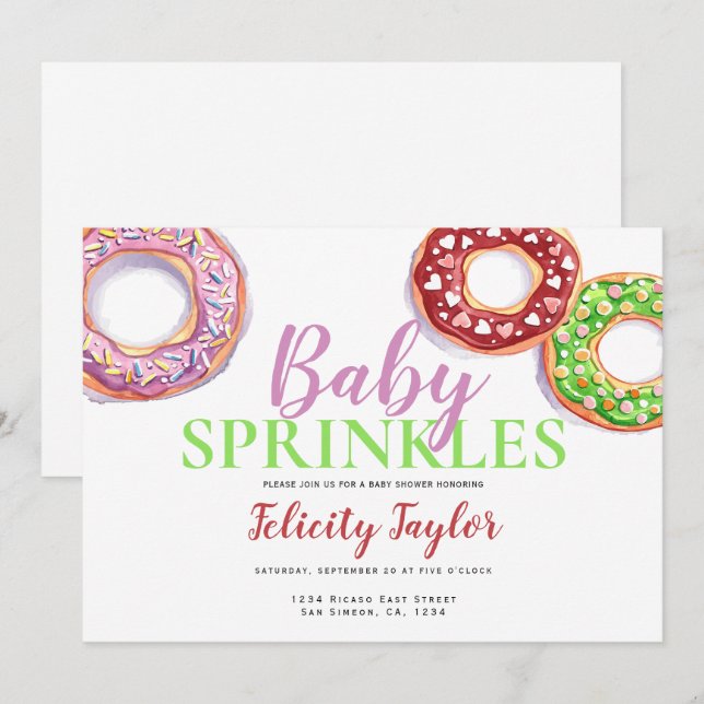 Invitación Donut Sprinkle Baby Shower Pink Doughnut (Anverso / Reverso)