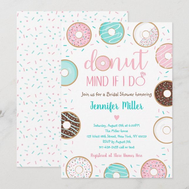 Invitación Donut Sprinkles Pink Blue Bridal Shower Brunch (Anverso / Reverso)