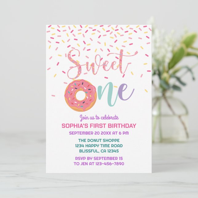 Invitación Donut & Sprinkles Sweet One First Birthday (Anverso de pie)