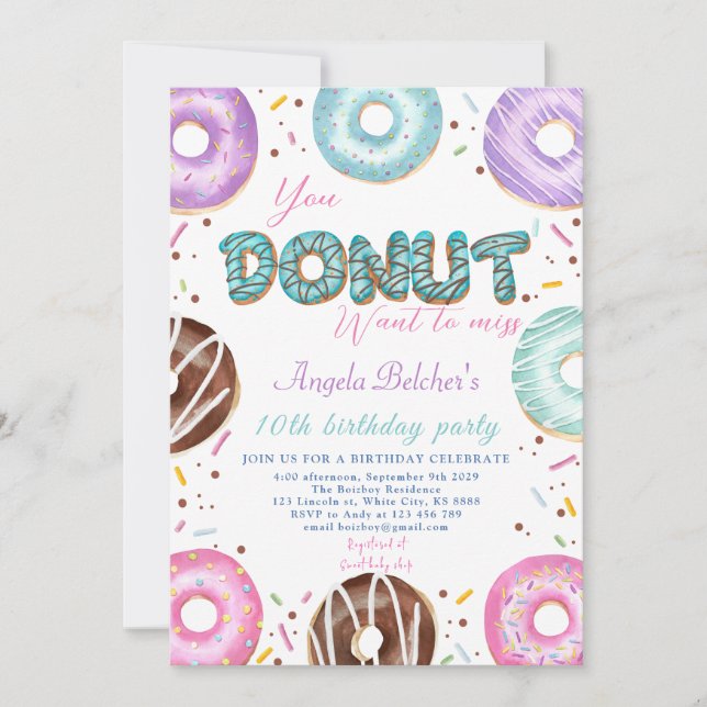 Invitación Donut Sweet Birthday (Anverso)