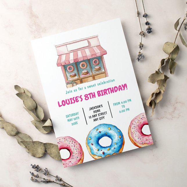 Invitación Donut Sweet Birthday Party Pink Pastel Chica (Subido por el creador)