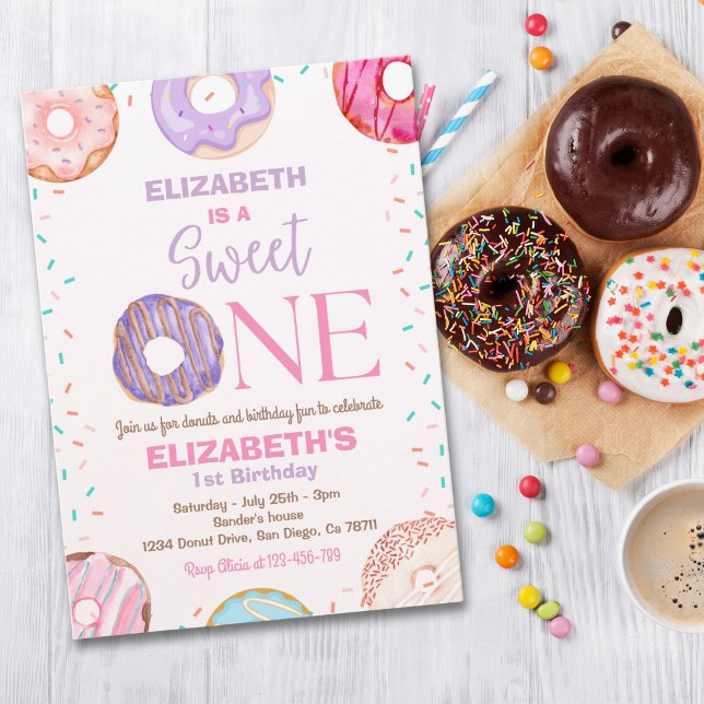 Invitación Donut Sweet One Birthday Party Donut First Birthda (Subido por el creador)