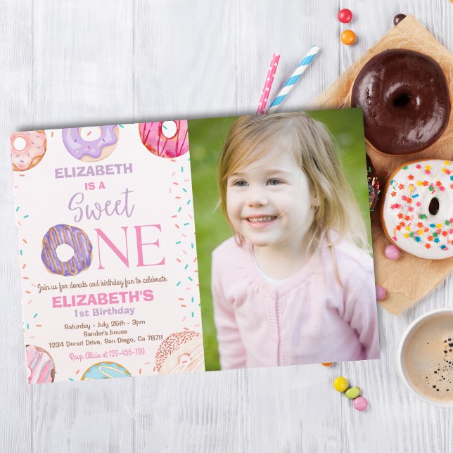 Invitación Donut Sweet One Birthday Party Photo 1st Birthday (Subido por el creador)