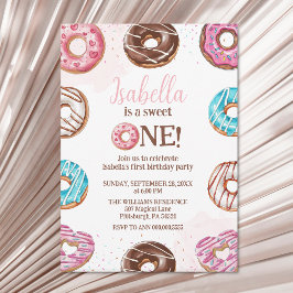 Invitación Donut Sweet One Chica Sprinkles 1er cumpleaños