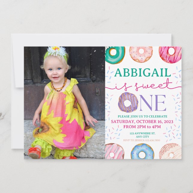 Invitación Donut Sweet One First Birthday Fiesta (Anverso)