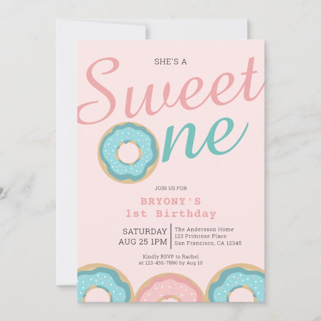 Invitación Donut Sweet One First Birthday Fiesta (Anverso)