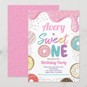 Invitación Donut Sweet One First Birthday Fiesta Pink Pastel