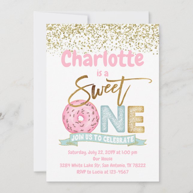 Invitación Donut Sweet One Gold Sprinkles 1er Fiesta de cumpl (Anverso)
