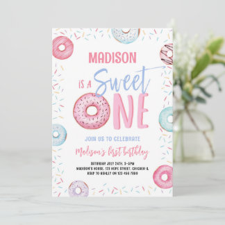 Invitación Donut Sweet One Pastel Chica Rosa First Birday