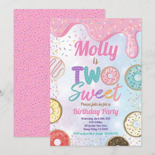 Invitación Donut Two Sweet Birthday Fiesta Pink Pastel Inv