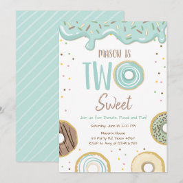 Invitación Donut Two Sweet Blue Pastel Second Birthday Party