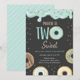 Invitación Donut Two Sweet Blue Pastel Second Birthday Party