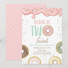 Invitación Donut Two Sweet Pink Doughnut Chica Birthday Party
