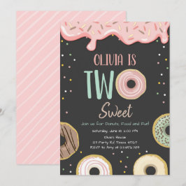 Invitación Donut Two Sweet Pink Doughnut Chica Birthday Party
