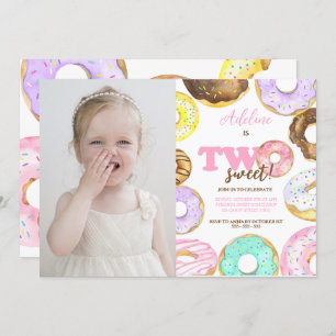 Invitación Donut Two Sweet Second Birthday Chica Cute Fiesta