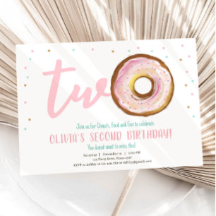 Invitación Donut Watercolor Dos Dulces Chicas Segundo Cumplea
