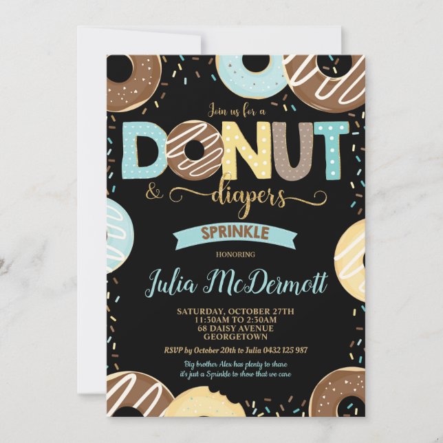 Invitación Donut y pañales bebé rocian el niño de Baby Shower (Anverso)