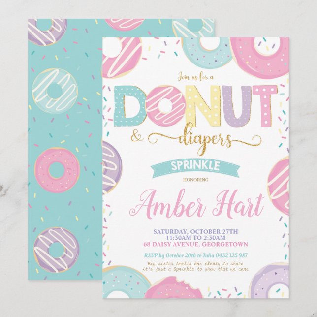 Invitación Donut y pañales rompen Chica de Baby Shower (Anverso / Reverso)