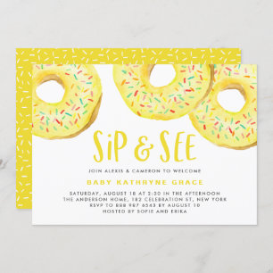 Invitación Donuts amarillos rompen Baby Shower Sip y ven