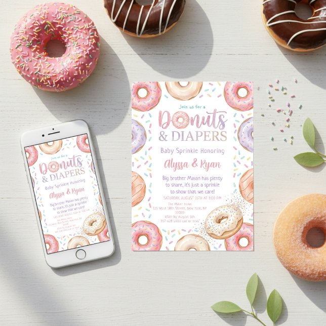 Invitación Donuts and Diapers Baby Shower Sprinkle Pastel (Subido por el creador)