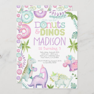 Invitación Donuts and Dinos Invitation (Pink & Lavender)