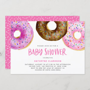 Invitación Donuts de acuarela con Baby Shower Chica Sprinkles