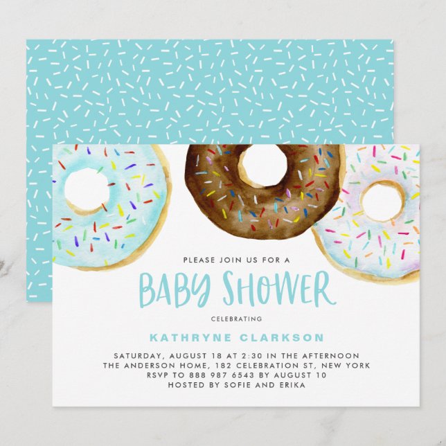Invitación Donuts de acuarela con Baby Shower de Sprinkles Bo (Anverso / Reverso)