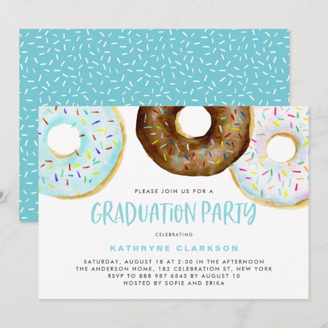 Invitación Donuts de acuarela con fiesta de graduación de roc (Anverso / Reverso)